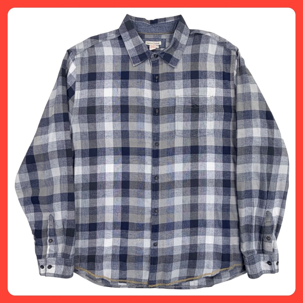 Carbon2Cobalt Plaid Long Sleeve Shirt Men Large Blue Gray Lightweight Flannel